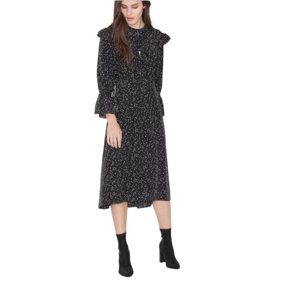 & Other Stories Frilled Ruffle Midi Dress Black White Size 2 - Picture 3 of 11